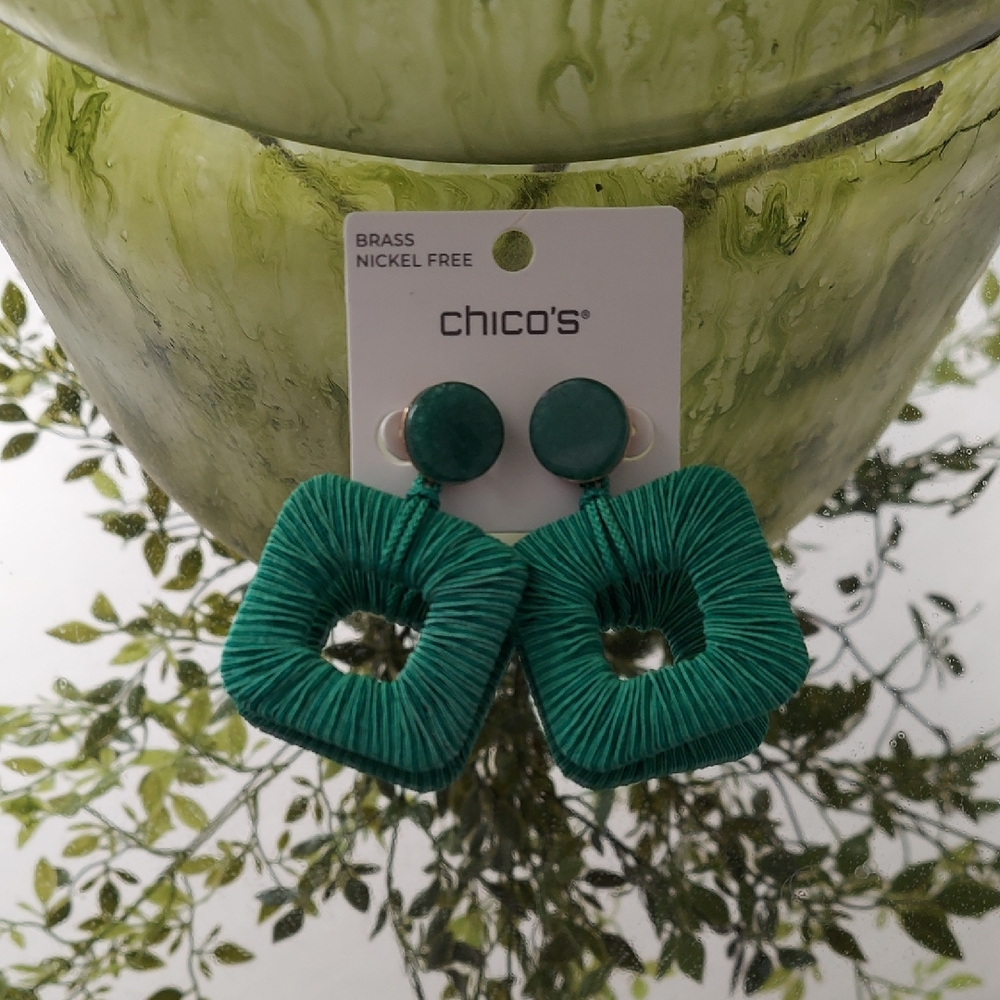Chico's Teal Woven Square Earrings
